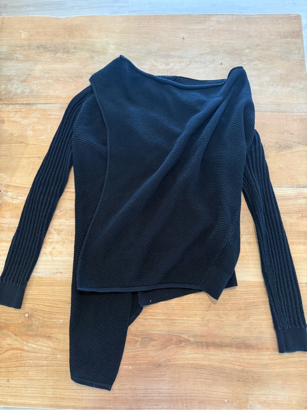 AllSaints Black Asymmetric Draped Knit Sweater Top US 0 UK 4